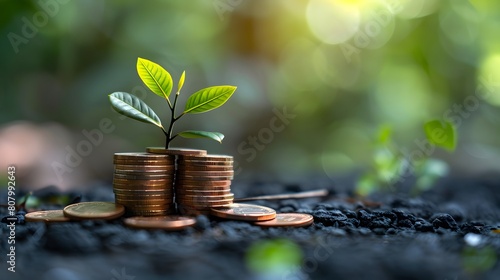 A stack of coins with a green plant growing on top, rising up to show the concept of financial growth and meeting audiences' relaxed activity needs. 