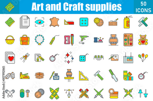 Art And Craft icon set. Containing eye, scissor, pencil, rular,pin and more. Vector web icons collection