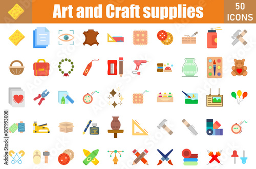 Art And Craft icon set. Containing eye, scissor, pencil, rular,pin and more. Vector web icons collection