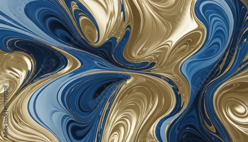  AI-generated abstract design with a futuristic layout and negative space, featuring a blend of metallic gold and blue tones on a white background 
