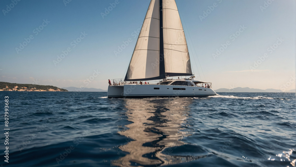 Sail Away in Luxury, Yacht Gliding Across the Open Sea