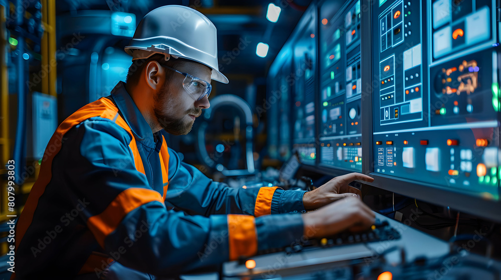 Photo-realistic Image of an Electrical Engineer Developing Smart Grid Concept Integrating Renewable Energy Sources and Advanced Metering Systems Photo-realistic Image of an Electrical Engineer Developing Smart Grid Concept Integrating Renewable Energy Sources and Advanced Metering Systems