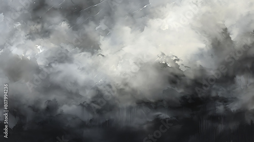 An abstract watercolor background merging black, gray, and silver, suggesting a monsoon's might