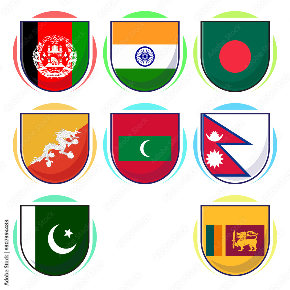Obraz premium Cute cartoon vector illustration of South Asian countries flag icon mascot collection