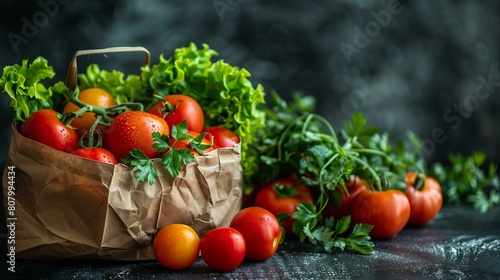 Perishable deliveryt  fresh vegetables on dark background  salad healthy lifestyle nutrition diet cooking