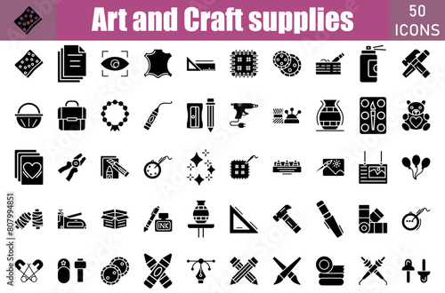 Art And Craft icon set. Containing eye, scissor, pencil, rular,pin and more. Vector web icons collection