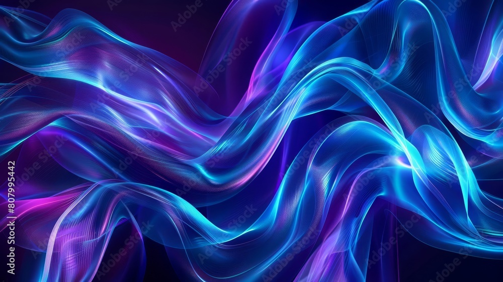 Fototapeta premium Ethereal background of swirling, ribbonlike lines, glowing intensely to represent the magical and vibrant flow of technological energy