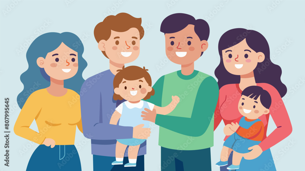 A group of parents with young children exploring ways to cope with the challenges of parenthood and supporting one another through the ups and downs.. Vector illustration A group of parents with young children exploring ways to cope with the challenges of parenthood and supporting one another through the ups and downs.. Vector illustration