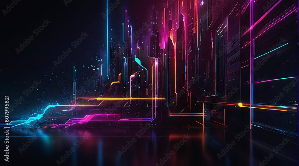 Abstract digital wallpaper. Immerse yourself in a world of glowing neon ...