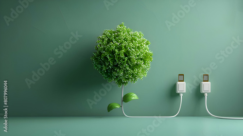 Renewable Energy Concept: Photo Realistic Green Energy Icon with Electric Plug Emphasizing Sustainability and Eco-Friendly Earth