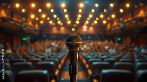 Photo realistic keynote speech in an auditorium concept: A keynote speaker inspires and provides strategic insights to the audience