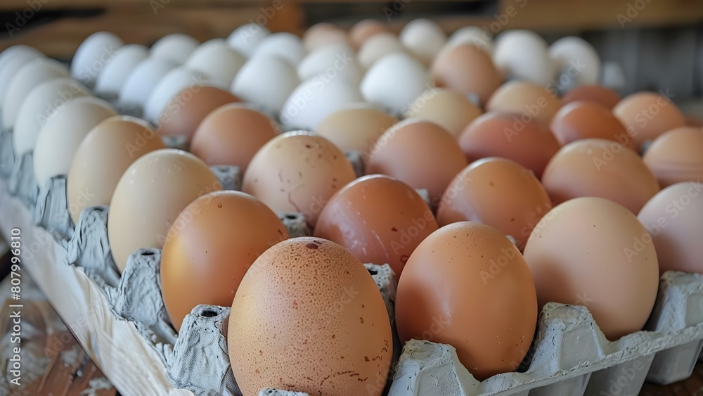 Locally Raised Chickens Provide Farmfresh Organic Eggs in Sustainable Agriculture Environment. Concept Sustainable Agriculture, Local Farming, Organic Eggs, Chicken Raising