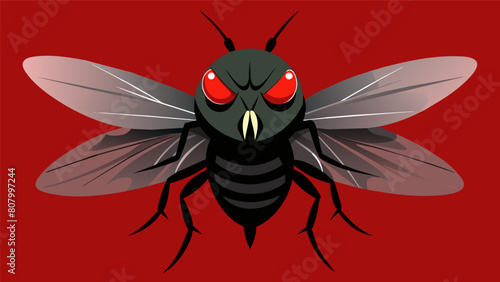 A photograph of a common housefly enlarged and displayed as a menacing beast with razorsharp wings and piercing eyes..