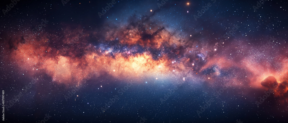 A starry sky with a bright orange cloud in the middle A starry sky with a bright orange cloud in the middle