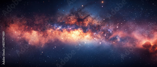 A starry sky with a bright orange cloud in the middle