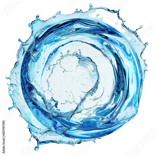 A blue swirl of water with white splashes