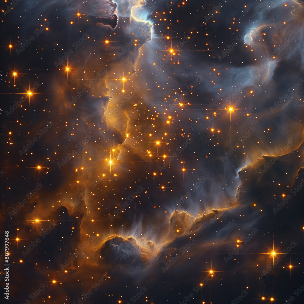 A starry sky with a bright orange cloud in the middle A starry sky with a bright orange cloud in the middle