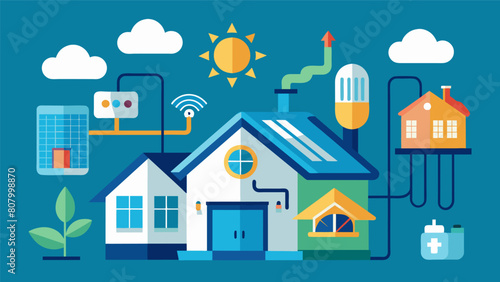 The homes heating and cooling systems utilize the latest technology for optimal energyefficiency and comfort ensuring a luxurious and sustainable. Vector illustration