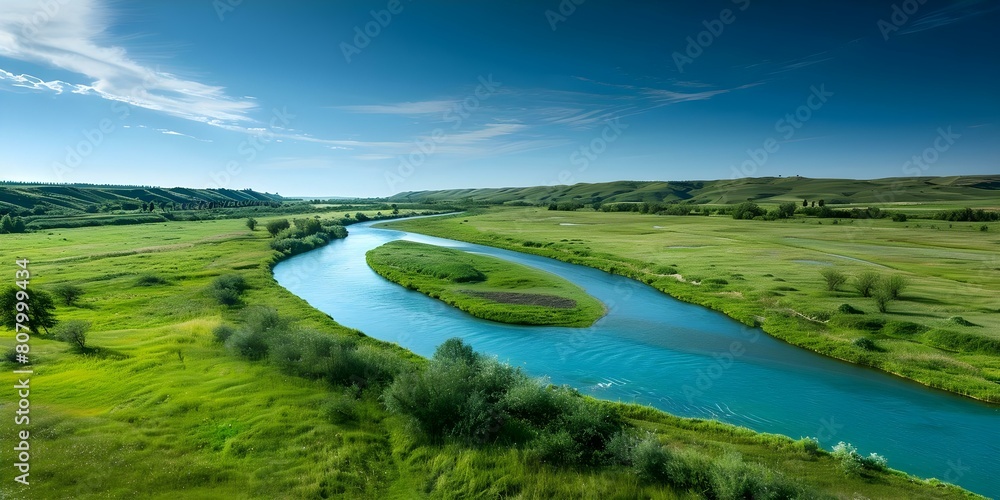 Rich alluvial plain supporting agriculture with meandering rivers and fertile soil. Concept Agricultural Landscape, Fertile Soil, Meandering Rivers, Rich Alluvial Plain, Farming Region