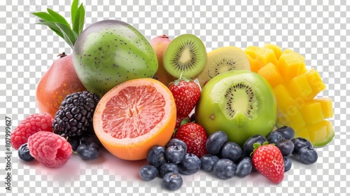 mix of fruits on isolated background generative ai