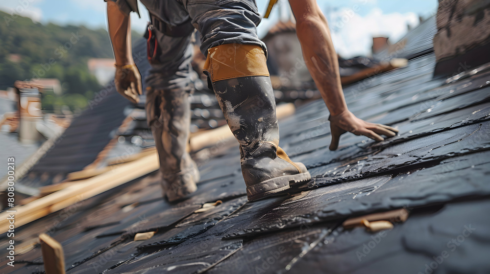 Photo realistic of Roofing Contractors Securing Shingles to Prevent Leaks and Ensure Long Term Protection Photo realistic of Roofing Contractors Securing Shingles to Prevent Leaks and Ensure Long Term Protection