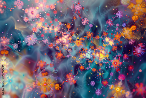 An abstract digital universe with clusters of colorful connections forming intricate patterns.