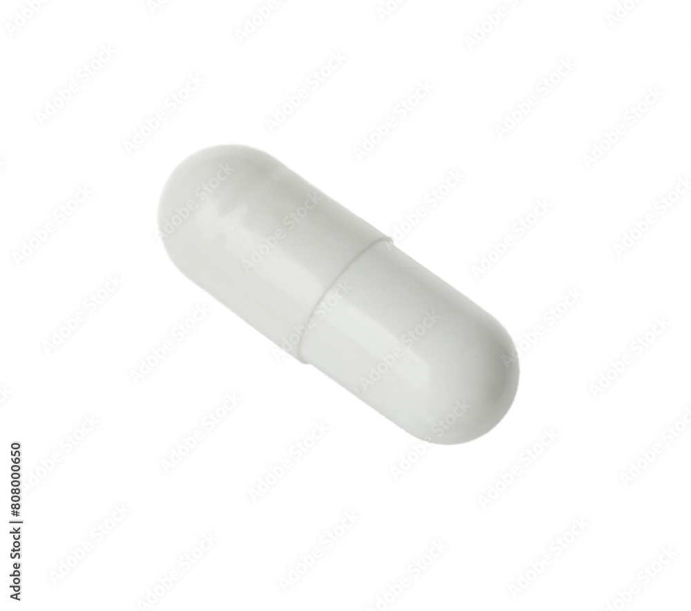 One vitamin capsule isolated on white. Health supplement One vitamin capsule isolated on white. Health supplement