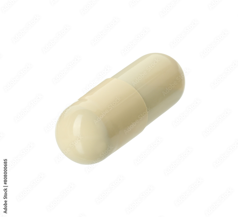 One vitamin capsule isolated on white. Health supplement One vitamin capsule isolated on white. Health supplement