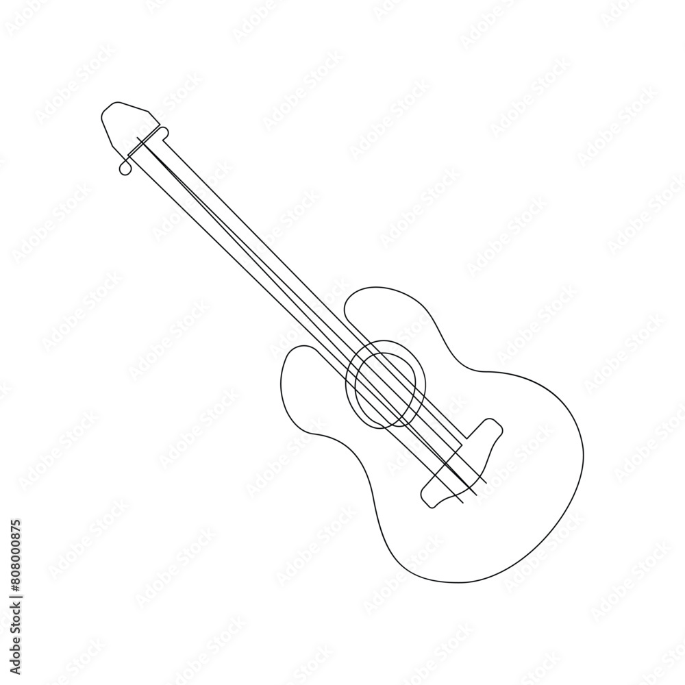 Vector continuous liner art drawing of acoustic guitar concept of music studio Vector continuous liner art drawing of acoustic guitar concept of music studio