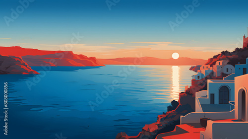 Digital santorini landscape vector art illustration abstract graphic poster web page PPT background photo