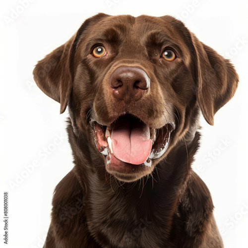 A happy chocolate labrador facing the camera. Adorable pet with joyful expression. AI generative.