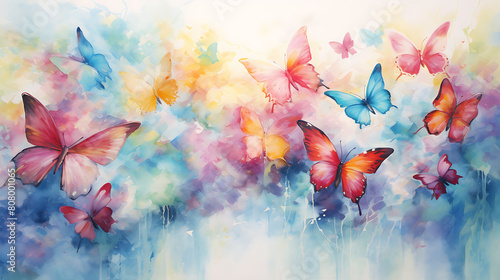 A chaotic yet beautiful watercolor splash that captures the essence of a butterfly's flight photo