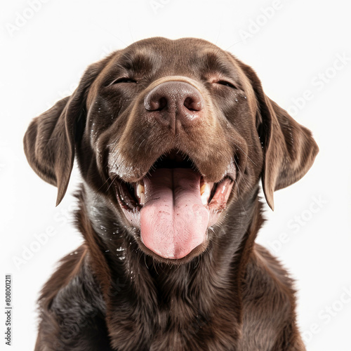 Smiling chocolate labrador dog posing for camera. Friendly portrait of cheerful pet. AI generative technology. © น้ำฝน สามารถ
