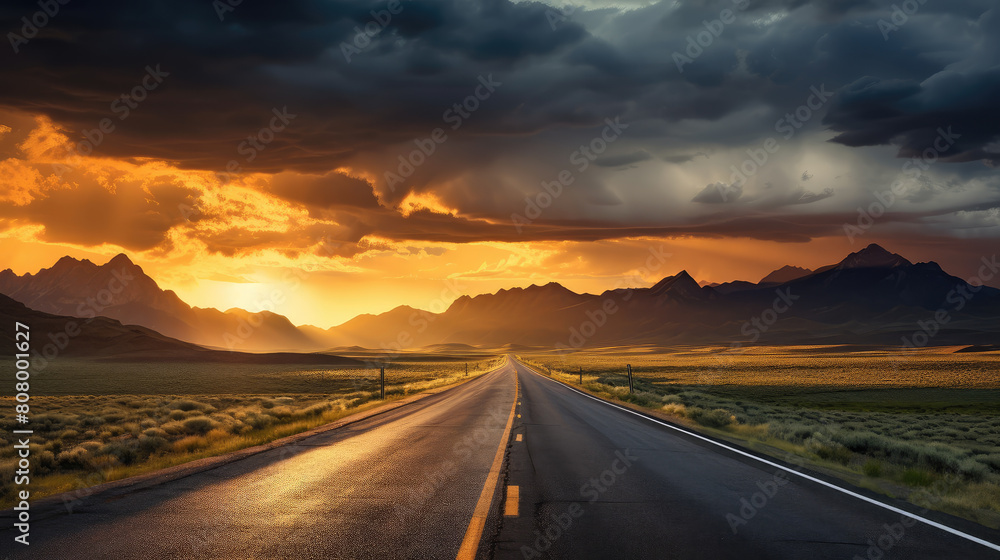 Majestic Sunset Over Open Highway in Countryside