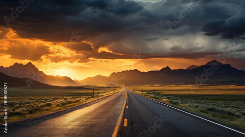 Majestic Sunset Over Open Highway in Countryside