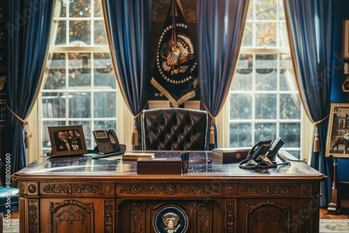 Blue Seal of Authority on Presidential Desk