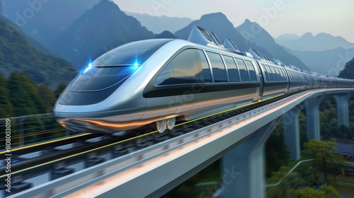 A high-speed maglev train hovering above its track, futuristic transportation