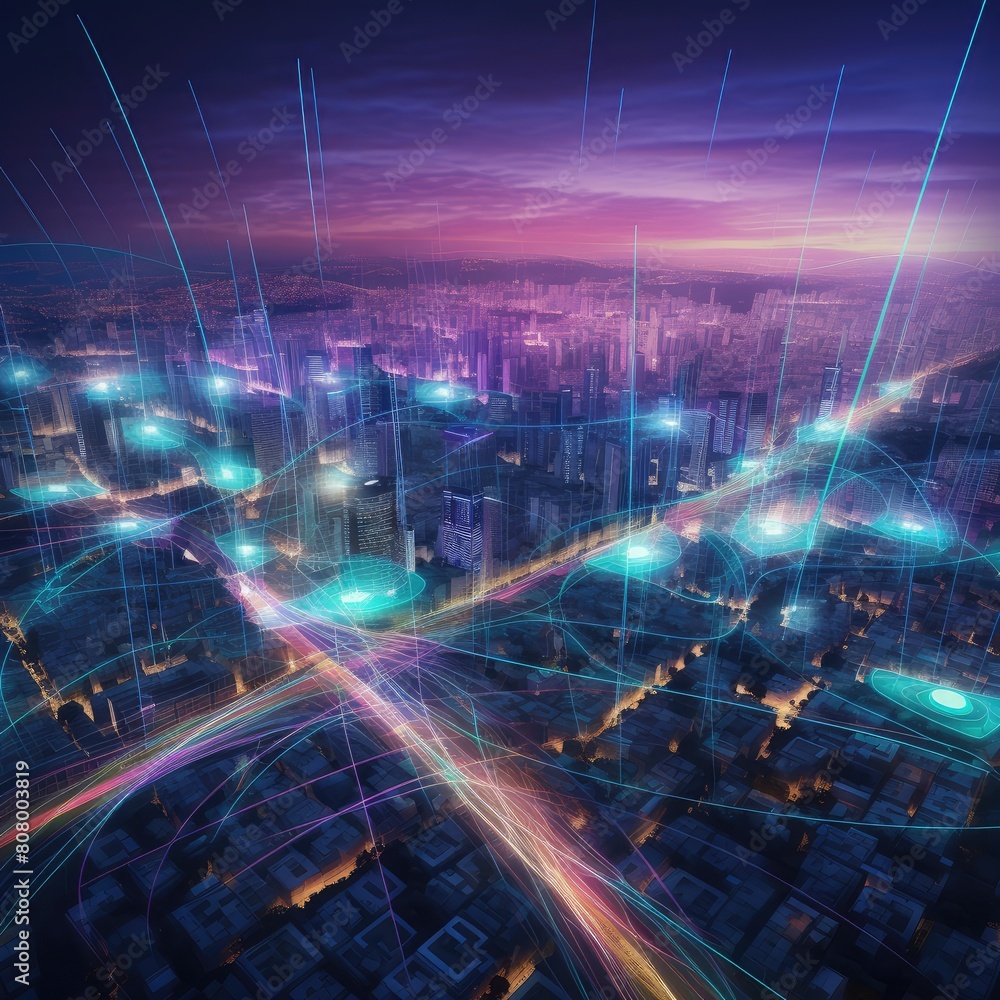 Smart Cityscape with Futuristic Network Connections