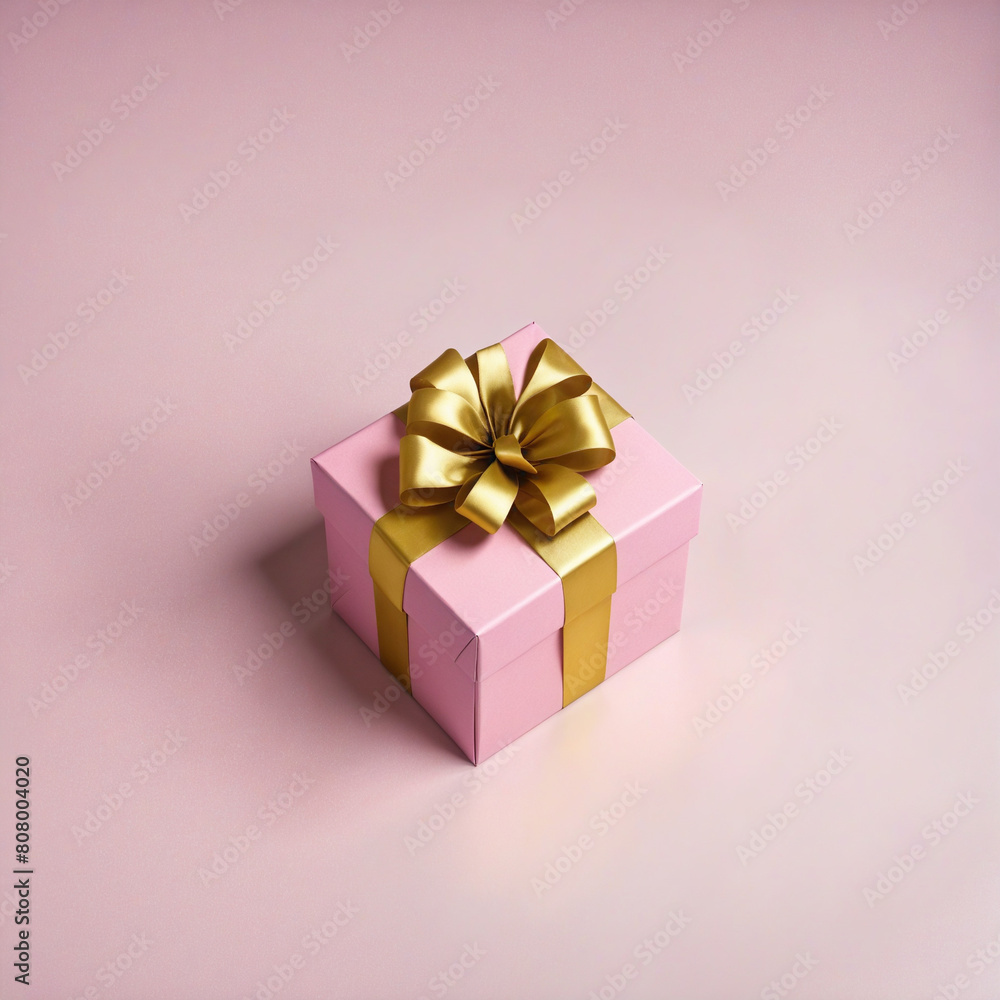  Festive pink gift box adorned with a shimmering gold ribbon 