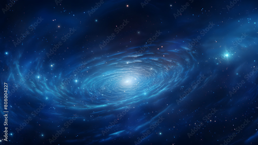 Fototapeta premium Digital galaxy in blue with stars and spirals in space graphic poster web page PPT background