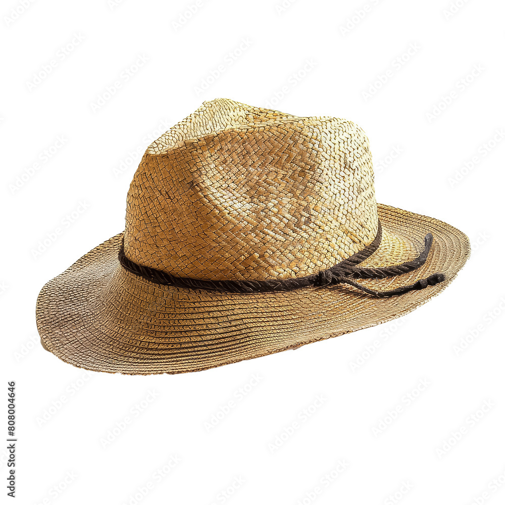 A straw hat with a black band and a brown band