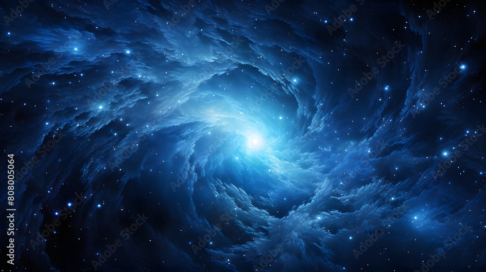 Fototapeta premium Digital galaxy in blue with stars and spirals in space graphic poster web page PPT background