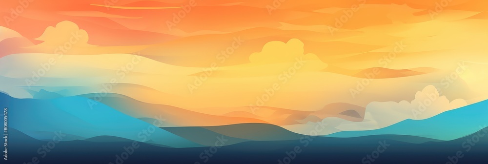 Vibrant Sunset Sky Over Rolling Hills Illustration