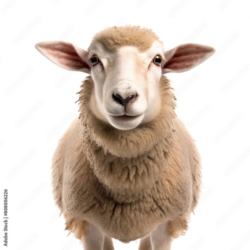 Close up of a sheep, front view, isolated on transparent background