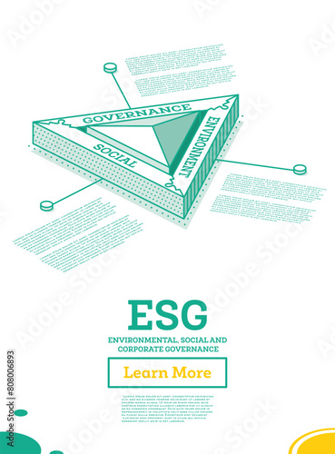 ESG Concept of Environmental, Social and Governance. Sustainable Development. Isometric Outline Concept. Green Color.
