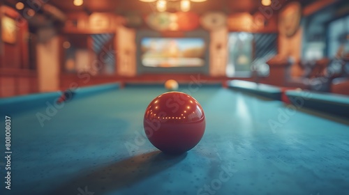 A closeup of Billiards Cue ball, against Table as background, hyperrealistic sports accessory photography, copy space photo