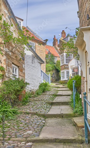 Robin Hoods Bay, North Yorkshire Coast rustic street view