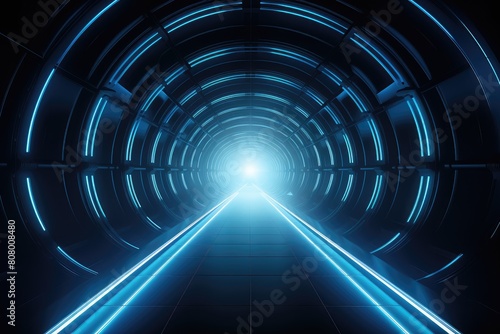 Futuristic Neon Lit Tunnel Leading to Light