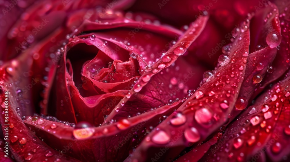 A mesmerizing image capturing the intricate patterns formed by water droplets on a velvet rose petal A mesmerizing image capturing the intricate patterns formed by water droplets on a velvet rose petal