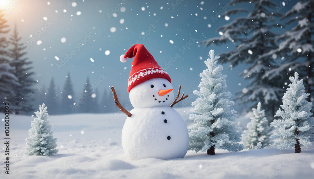 Festive Christmas Card with Snowy Winter Landscape and Copy Space Festive Christmas Card with Snowy Winter Landscape and Copy Space